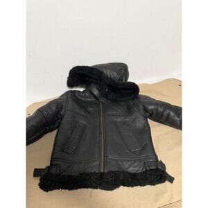 Shearling Jacket Kids Large Black Hooded Bomber Genuine Shearling Made USA